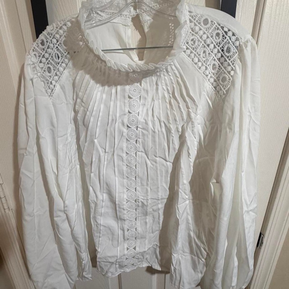 White Lace Ruffle Collar Blouse Long Sleeve Cottagecore Top 5XL